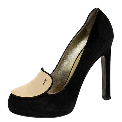 Pre-owned Saint Laurent Black Metal Plaque Suede Catherine Pumps Size 39