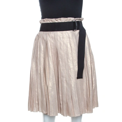 Pre-owned Dandg D & G Gold Linen Pleated Wrap Skirt S