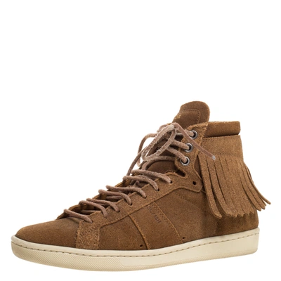 Pre-owned Saint Laurent Brown Suede Classic Court Fringe Sneakers Size 35