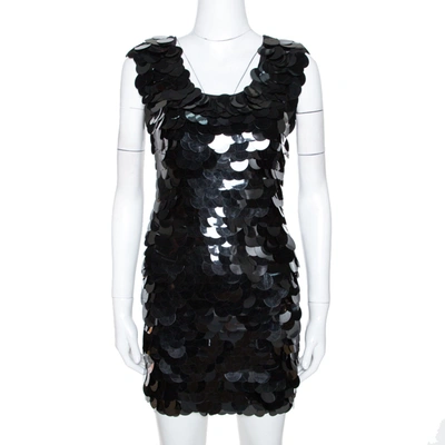 Pre-owned Dandg Black Oversized Sequin Embellished Wool Sleeveless Dress Xs