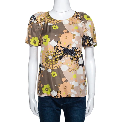 Pre-owned See By Chloé Multicolor Floral Printed Silk Short Sleeve Top S