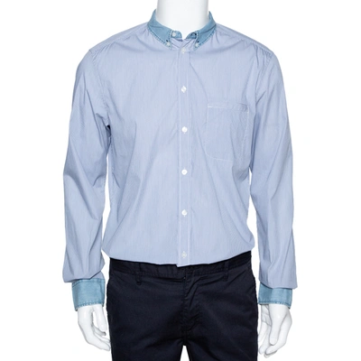 Pre-owned Dandg Blue Checked Cotton Denim Trim Long Sleeve Brad Shirt Xl