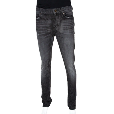 Pre-owned Saint Laurent Charcoal Grey Medium Wash Denim Raw Edge Jeans M