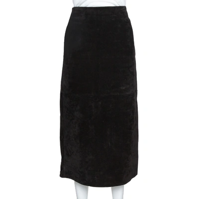 Pre-owned Saint Laurent Black Suede Fitted Midi Skirt S