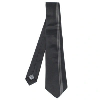 Pre-owned Boss By Hugo Boss Black & Grey Vertical Stripe Silk Tie