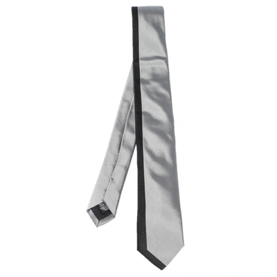 Pre-owned Boss By Hugo Boss Two Tone Skinny Silk Tie In Silver