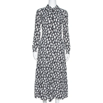 Pre-owned Saint Laurent Monochrome Star Print Crepe Midi Dress M In Black