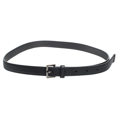 Pre-owned Saint Laurent Black Leather High Waist Narrow Belt Size 80 Cm