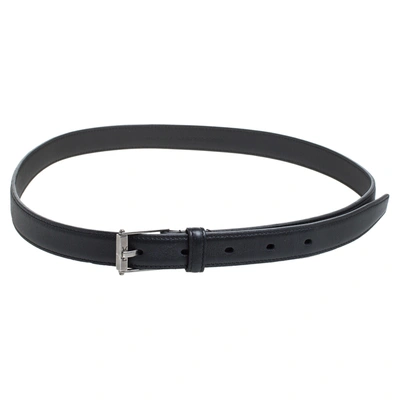 Pre-owned Saint Laurent Black Leather High Waist Narrow Belt Size 80 Cm