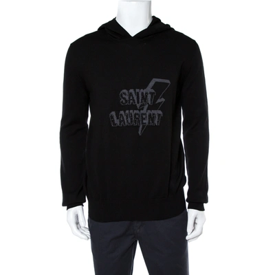 Pre-owned Saint Laurent Black Lightning Bolt Hooded Jumper Xl