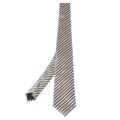 Pre-owned Boss By Hugo Boss White Diagonal Striped Silk Tie