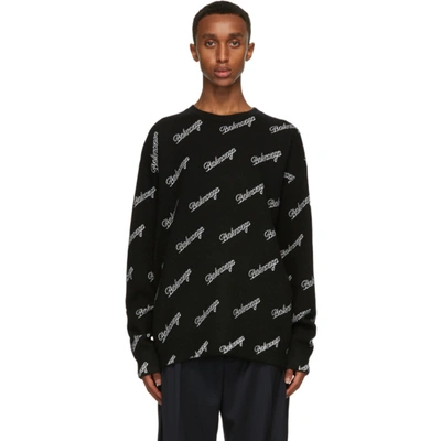 Balenciaga Script-logo Wool-blend Sweater In Black