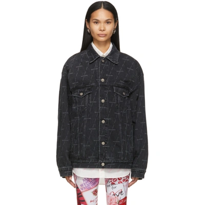 Balenciaga Oversized Printed Denim Jacket In Black