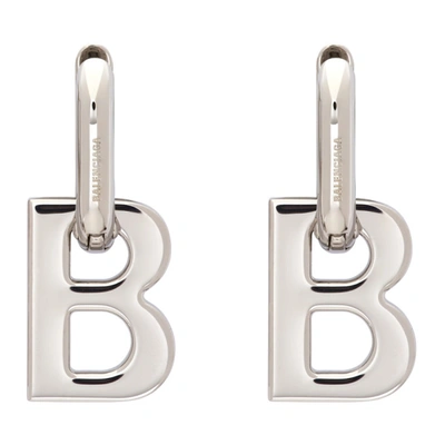 Balenciaga Silver Xl B Chain Earrings In Shiny Silver