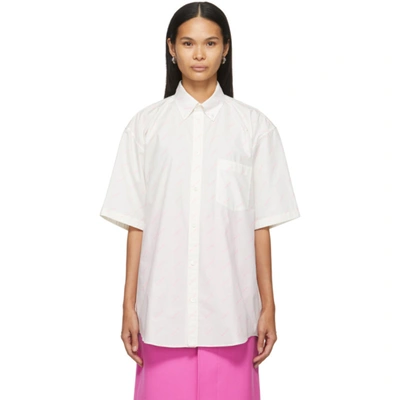 Balenciaga White & Pink Allover Logo Short Sleeve Shirt