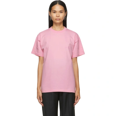 Balenciaga Medium Fit Embroidered Cotton T-shirt In Pink/pink