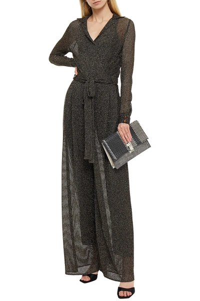 Missoni Wrap-effect Metallic Crochet-knit Wide-leg Jumpsuit In Black