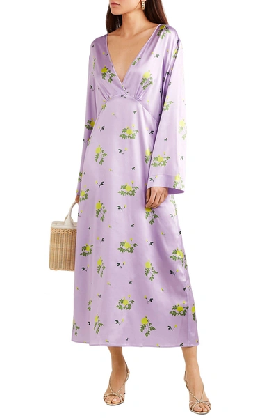 Bernadette Sarah Floral-print Stretch-silk Satin Dress In Purple
