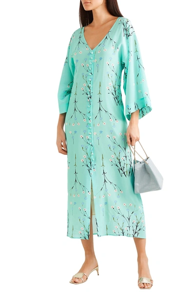 Bernadette Neon Floral-print Silk Crepe De Chine Midi Dress In Multi