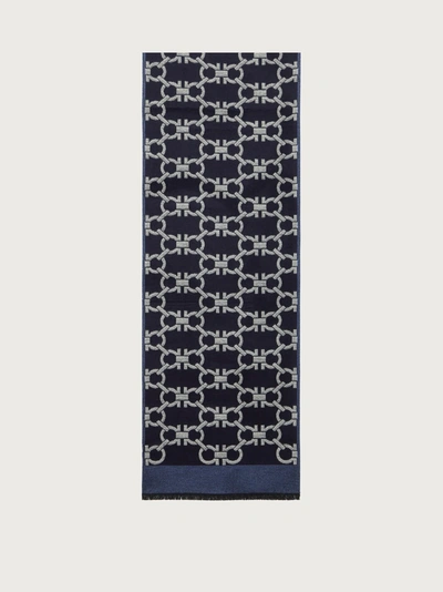 Ferragamo Navy Gancini Scarf In Blue