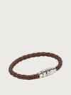 Ferragamo Braided Leather Bracelet With Palladium Finishing In Brown
