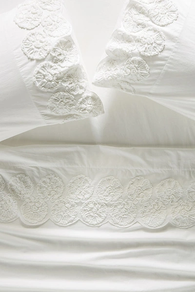 Anthropologie Embellished Floriana Percale Sheet Set By  In White Size Twn Xl Sht