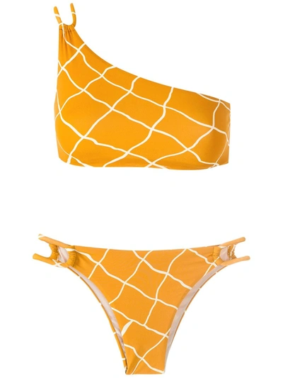Esc Printed One Shoulder Bikini Set In Yellow