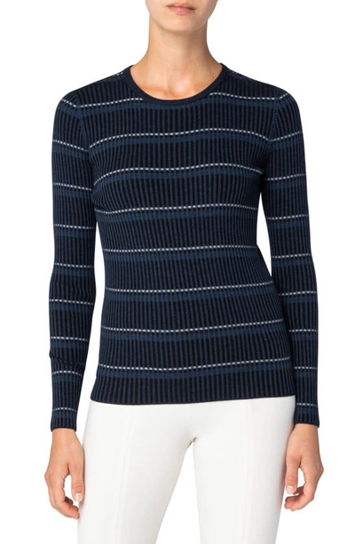 Akris Punto Multi-stripe Long Sleeve Knit Sweater In Blue