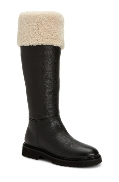 Aquatalia Magnolia Water Resistant Genuine Shearling Lined Boot In Black/ Natural