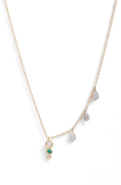 Meira T Diamond & Emerald Multi Charm Pendant Necklace In Yellow Gold