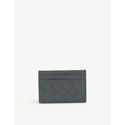 Bottega Veneta Intrecciato Leather Card Holder In Slate Blue