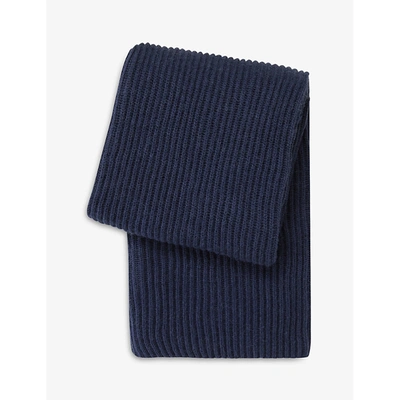 Hugo Boss Zealand Ribbed Knitted Throw 139x170cm In Navy