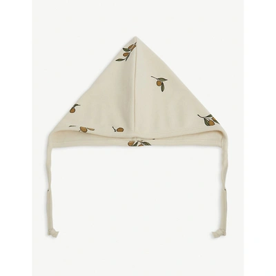 Organic Zoo Cream Olive-print Organic-cotton Bonnet 0-12 Months 6-12 Months In Cream