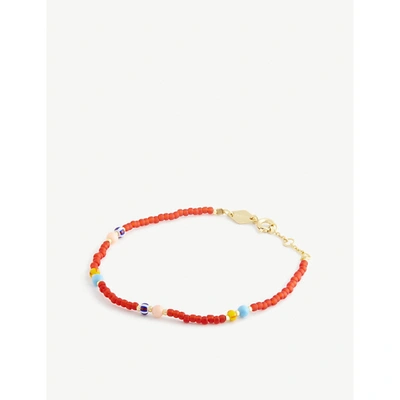 Anni Lu Soho 18ct Yellow Gold-plated Brass, Glass And Gemstone Bracelet In Red Frost