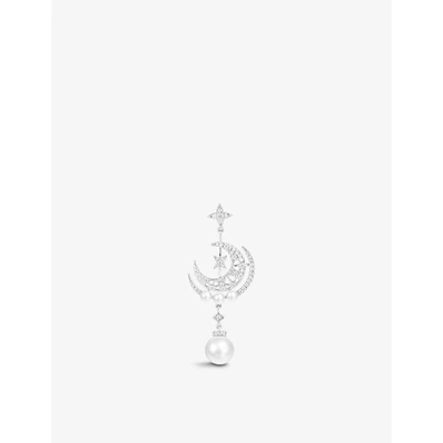 Apm Monaco Moon And Stars Sterling Silver And Pearl Single Earring
