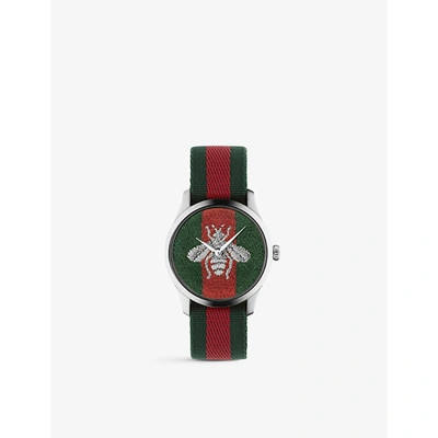 Gucci Ya1264148 G-timeless Nylon And Stainless Steel Watch In Green