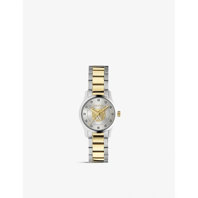 Gucci Ya1264131 G-timeless Stainless Steel Quartz Watch With Yellow-gold Plating In Silver