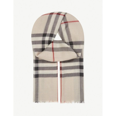 Burberry Giant Check Wool And Silk-blend Scarf In Stone Check