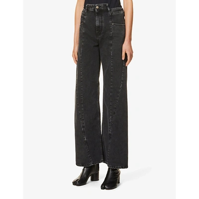 Maison Margiela Black Jeans With Wide Leg And Four-stitch Moniker Logo In Denim Woman