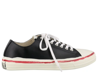 Marni Panelled Painted-logo Sneakers In Black