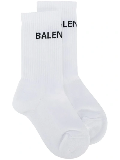 Balenciaga Logo针织袜 In White Black