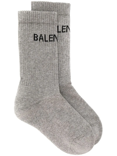 Balenciaga Intarsia Knit Logo Socks In Grey