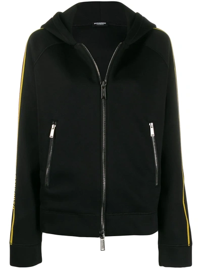 Dsquared2 Logo Stripe Zipped Hoodie In Black