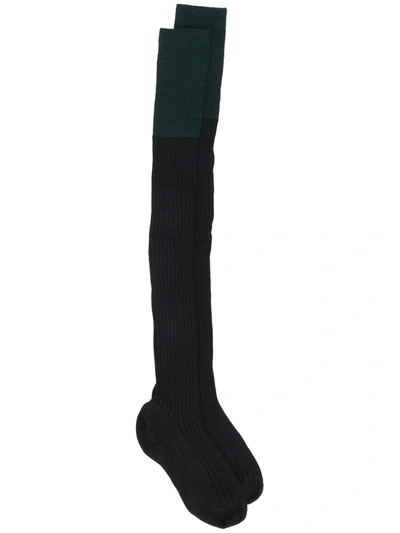 Prada Thigh-high Ribbed Socks In Black