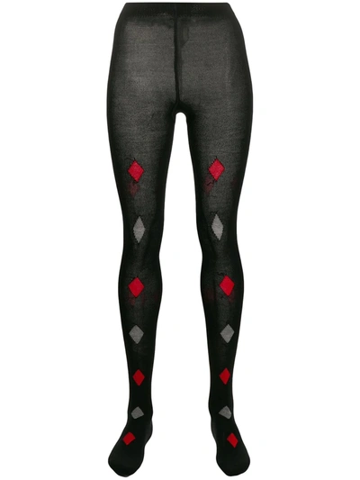 Prada Knitted Diamond Motifs Tights In Black