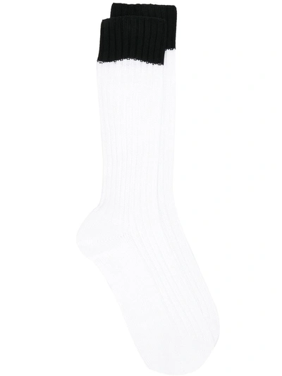 Prada Contrasting Cuff Ribbed Socks In White