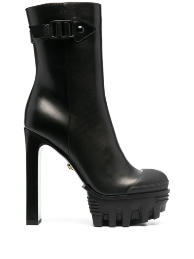 Versace Delphi Platform Ankle Boots In Black