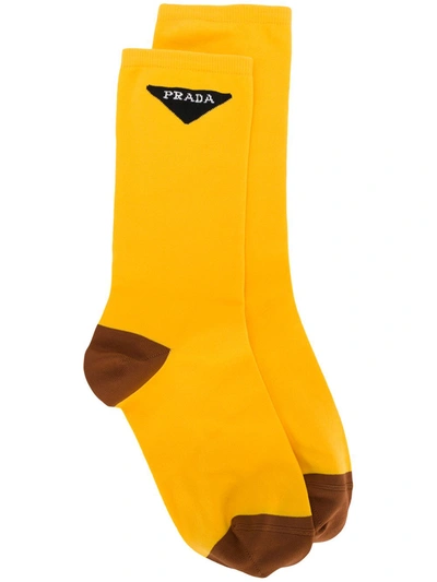 Prada Triangle Logo Socks In Yellow | ModeSens