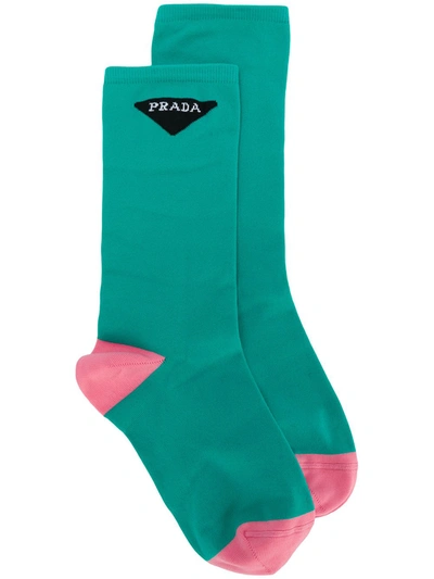 Prada Triangle Logo Socks In Green