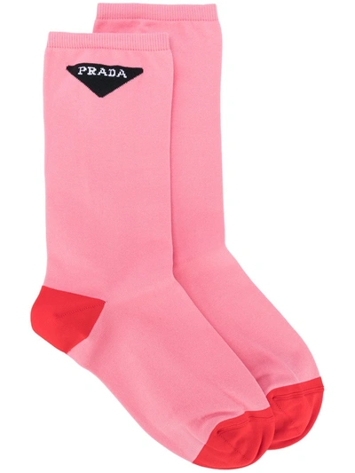 Prada Logo Print Ankle Socks In Pink